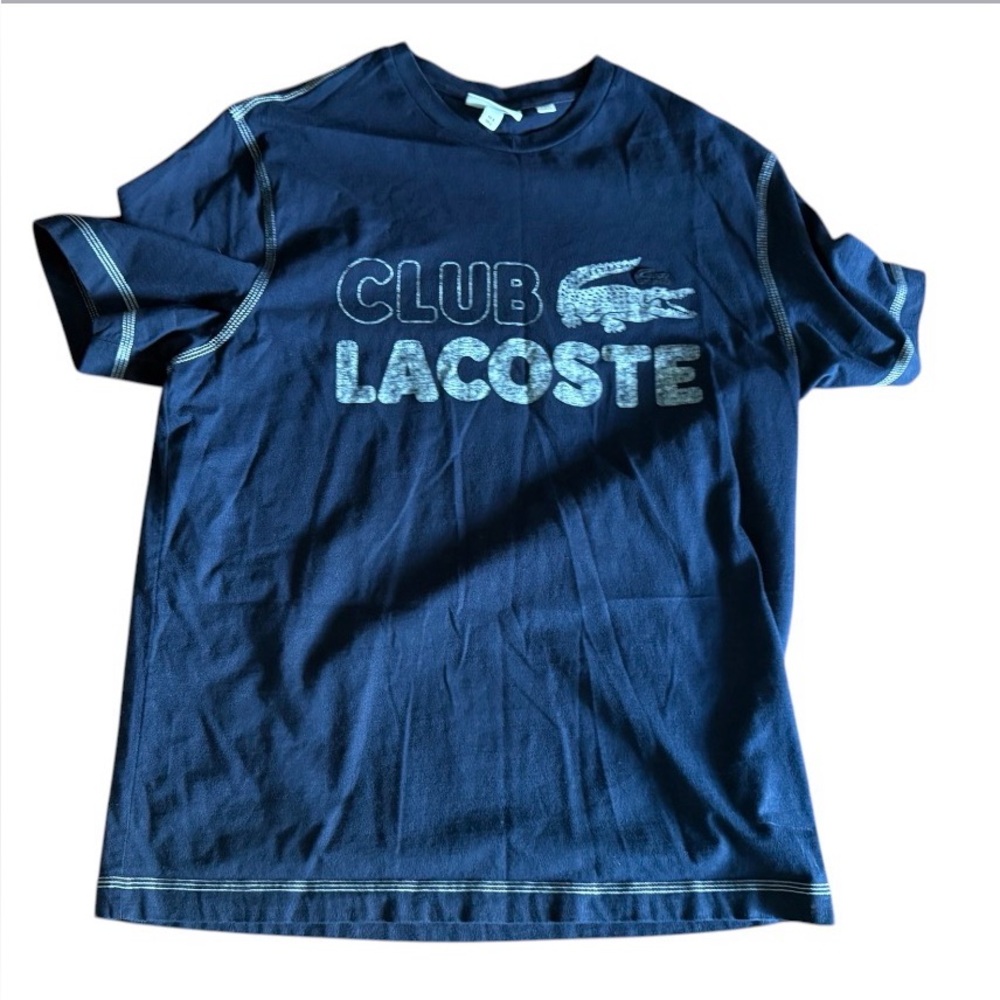 Club Lacoste Vintage Print Relaxed Fit Mens Cotton T Shirt Navy Blue Size L